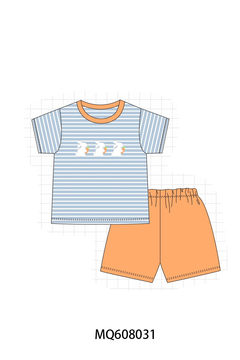 ETA MARCH 2026-po103 Pink&blue stripe easter bunny carrot embroidery collection