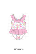 ETA MARCH 2026-po103 Pink floral print ruffle swimsuit