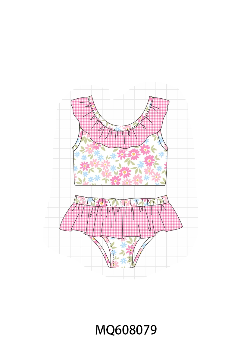 ETA MARCH 2026-po103 Pink floral print ruffle swimsuit