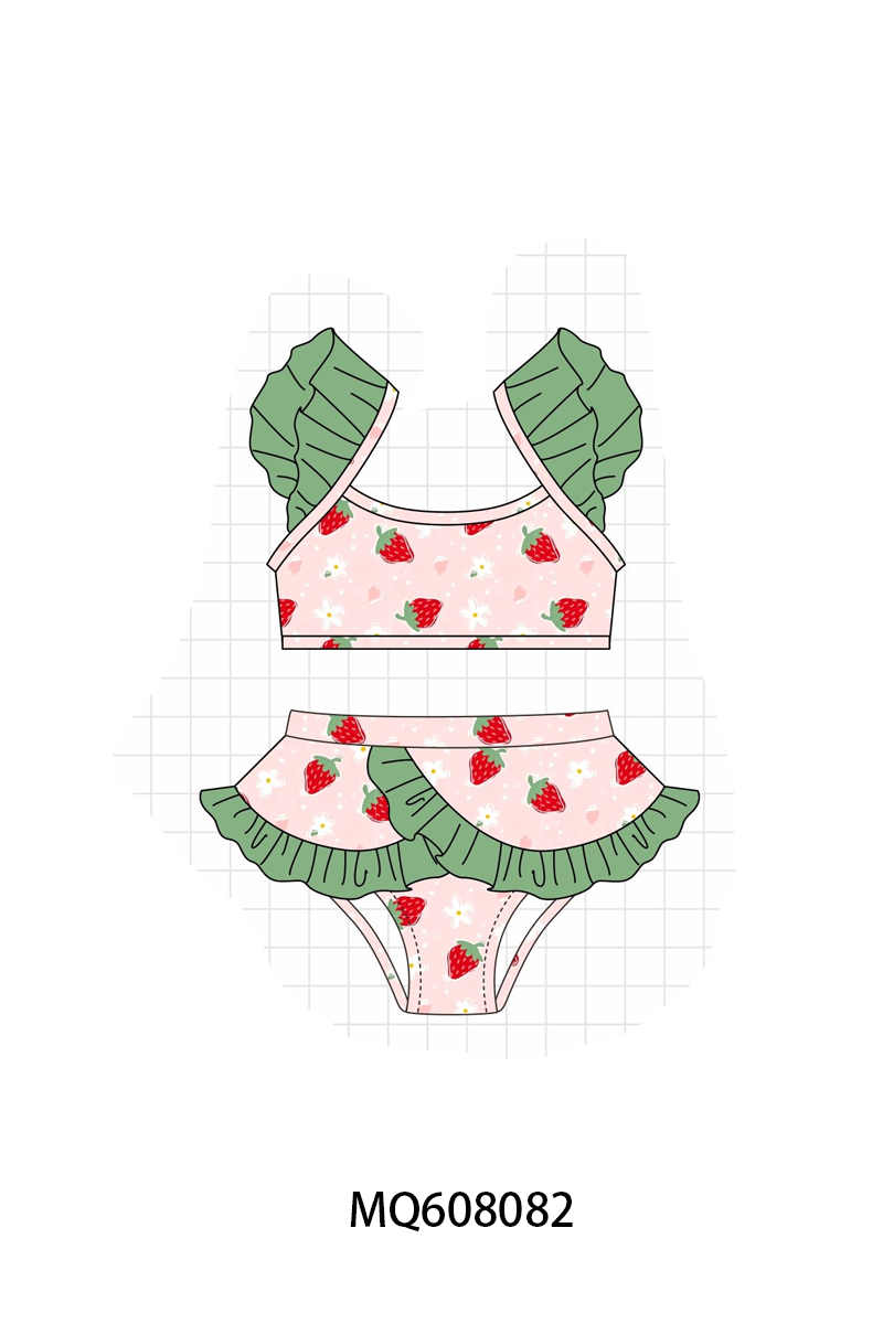 ETA MARCH 2026-po103 Pink strawberry print ruffle swimsuit