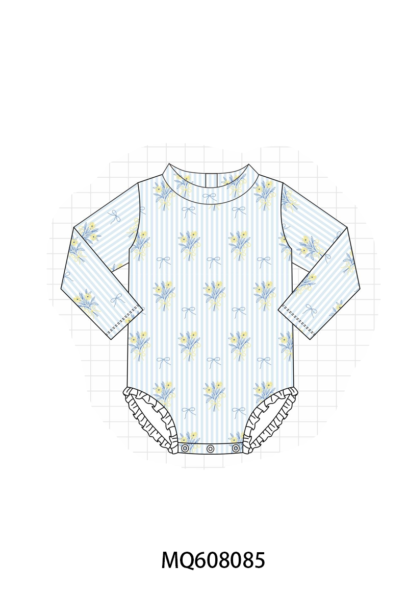 ETA MARCH 2026-po103 Blue floral bow stripe swimsuit collection