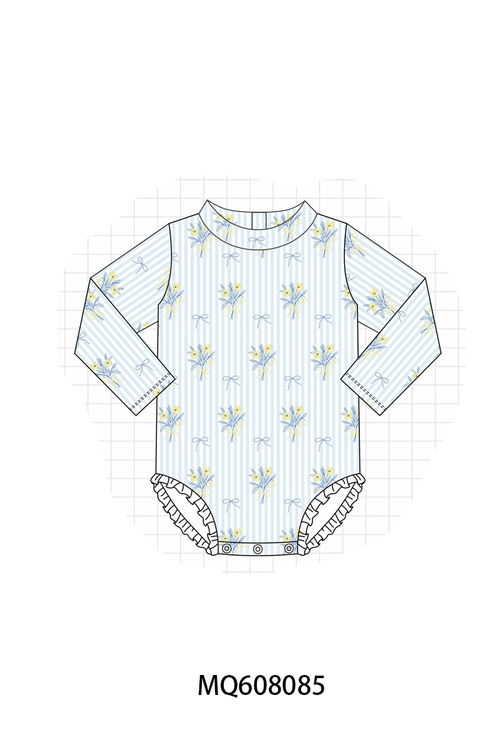 ETA MARCH 2026-po103 Blue floral bow stripe swimsuit collection