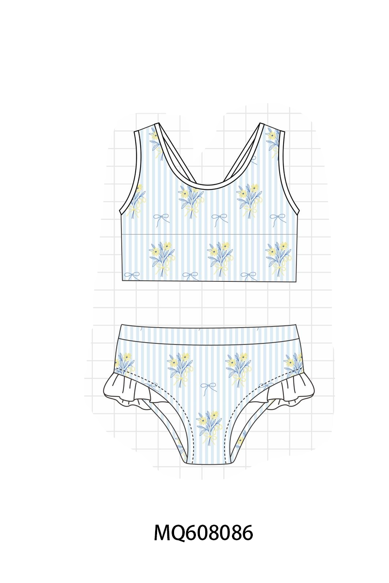 ETA MARCH 2026-po103 Blue floral bow stripe swimsuit collection
