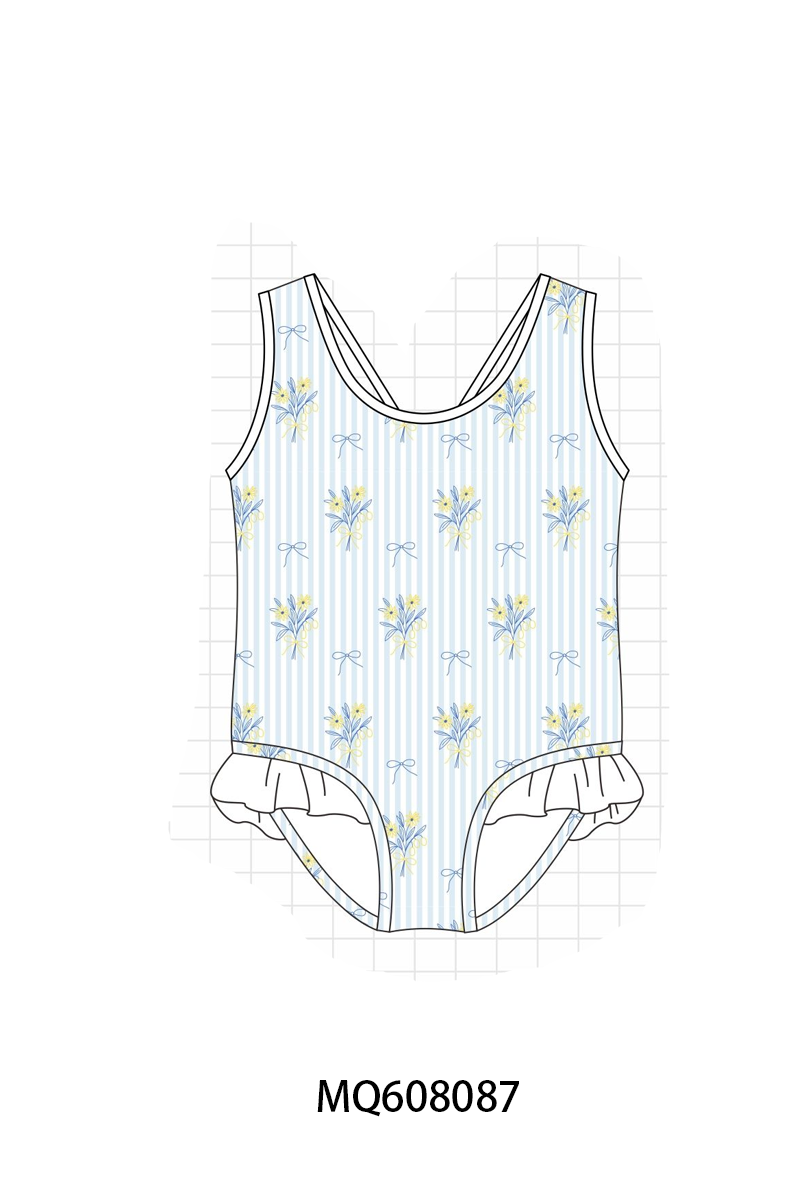 ETA MARCH 2026-po103 Blue floral bow stripe swimsuit collection