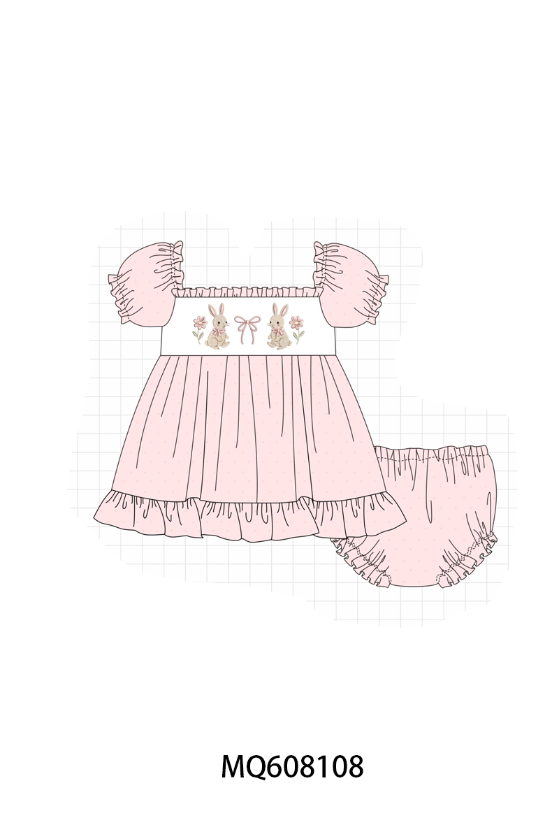 ETA MARCH 2026-po103 Pink bunny bow floral embroidery dot collection