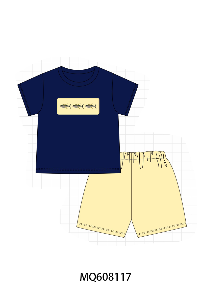 ETA MARCH 2026-po103 Navy fish embroidery collection