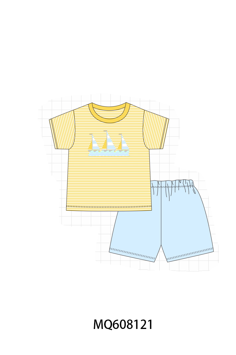 ETA MARCH 2026-po103 Mustard sailboat embroidery stripe collection