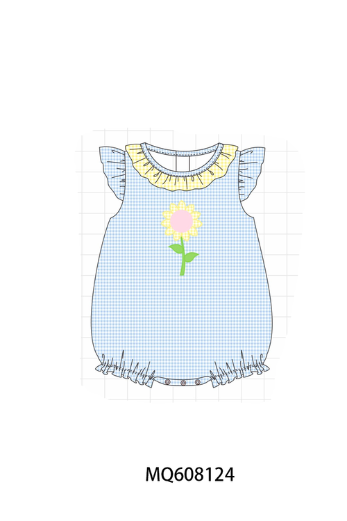 ETA MARCH 2026-po103 Blue gingham floral applique ruffle collection