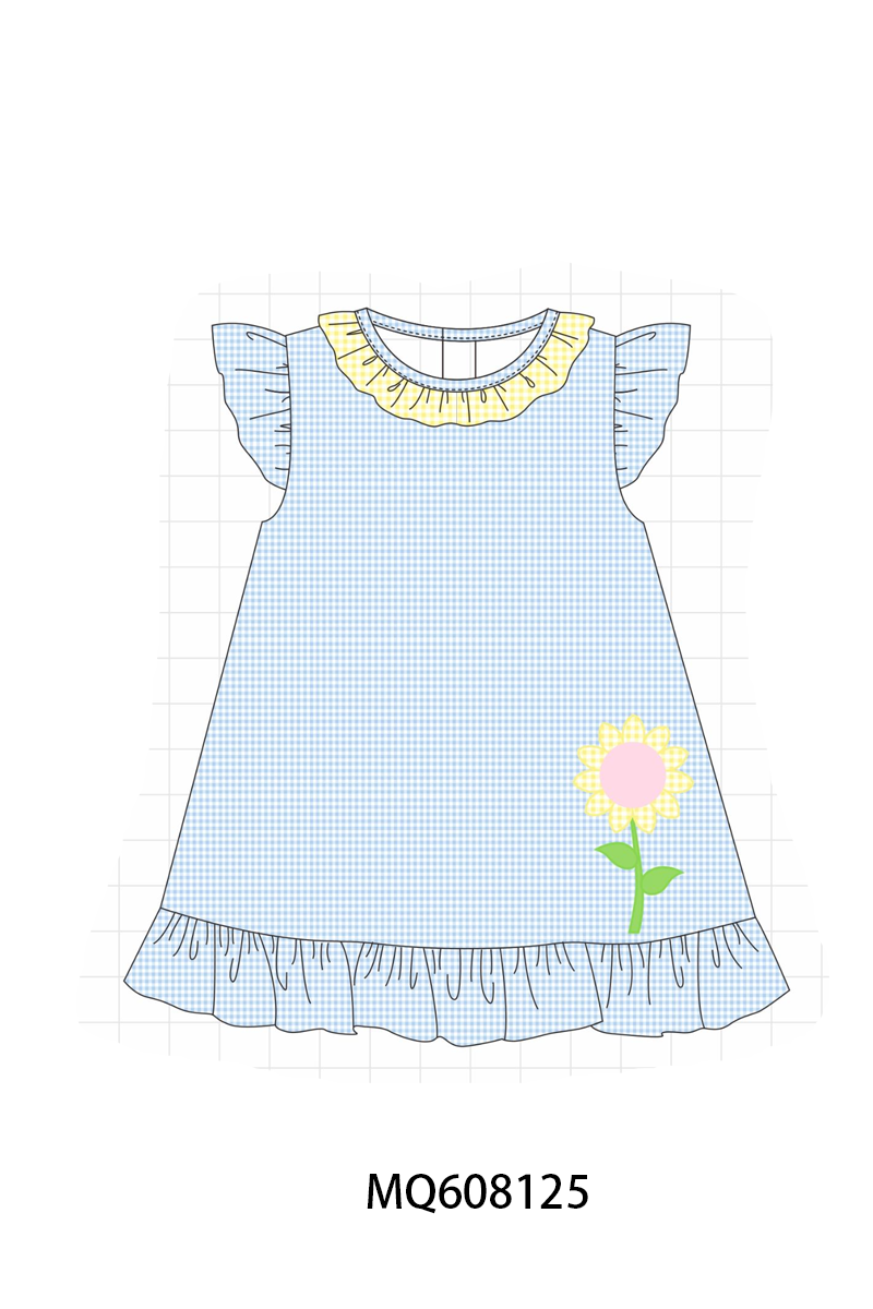 ETA MARCH 2026-po103 Blue gingham floral applique ruffle collection
