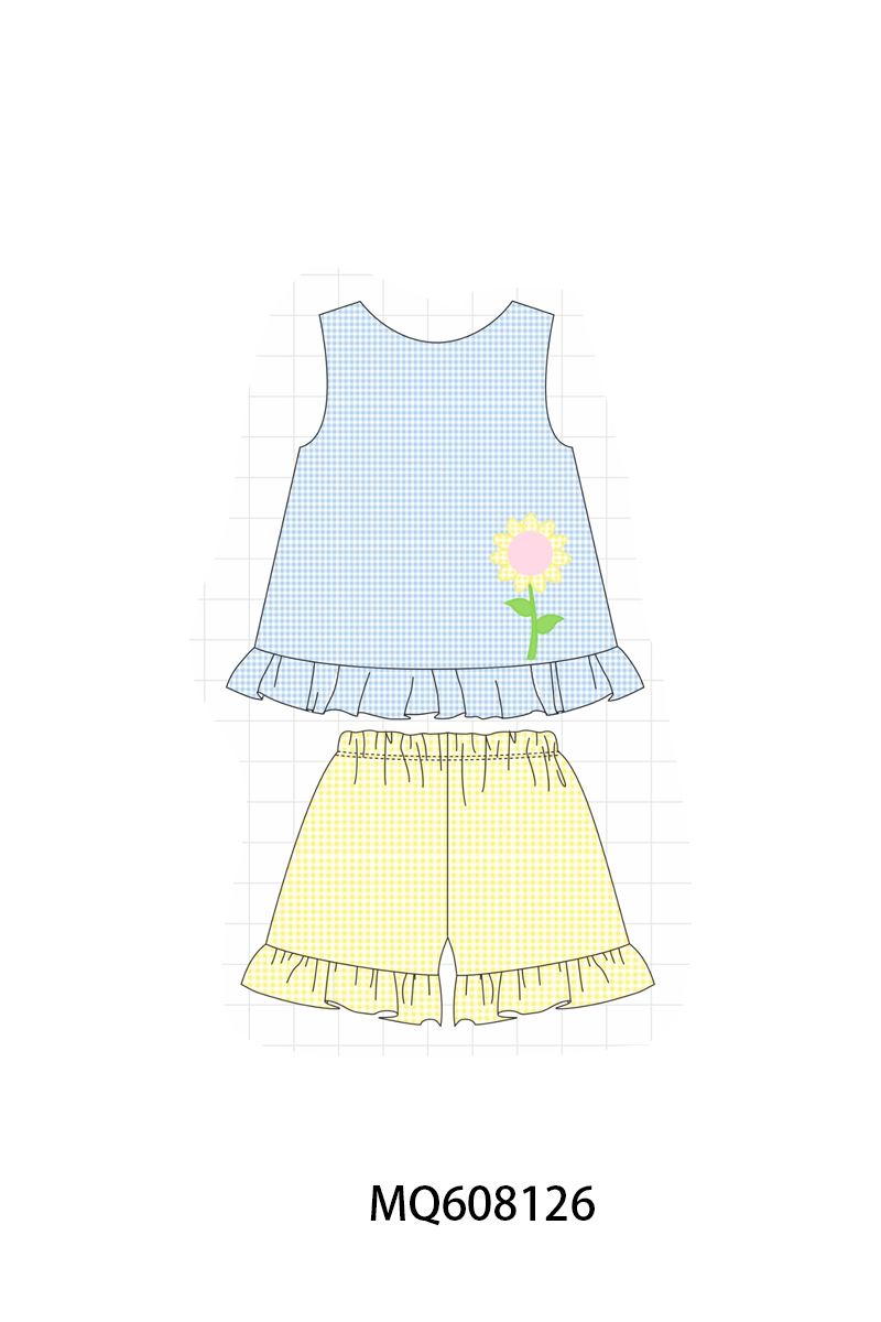 ETA MARCH 2026-po103 Blue gingham floral applique ruffle collection