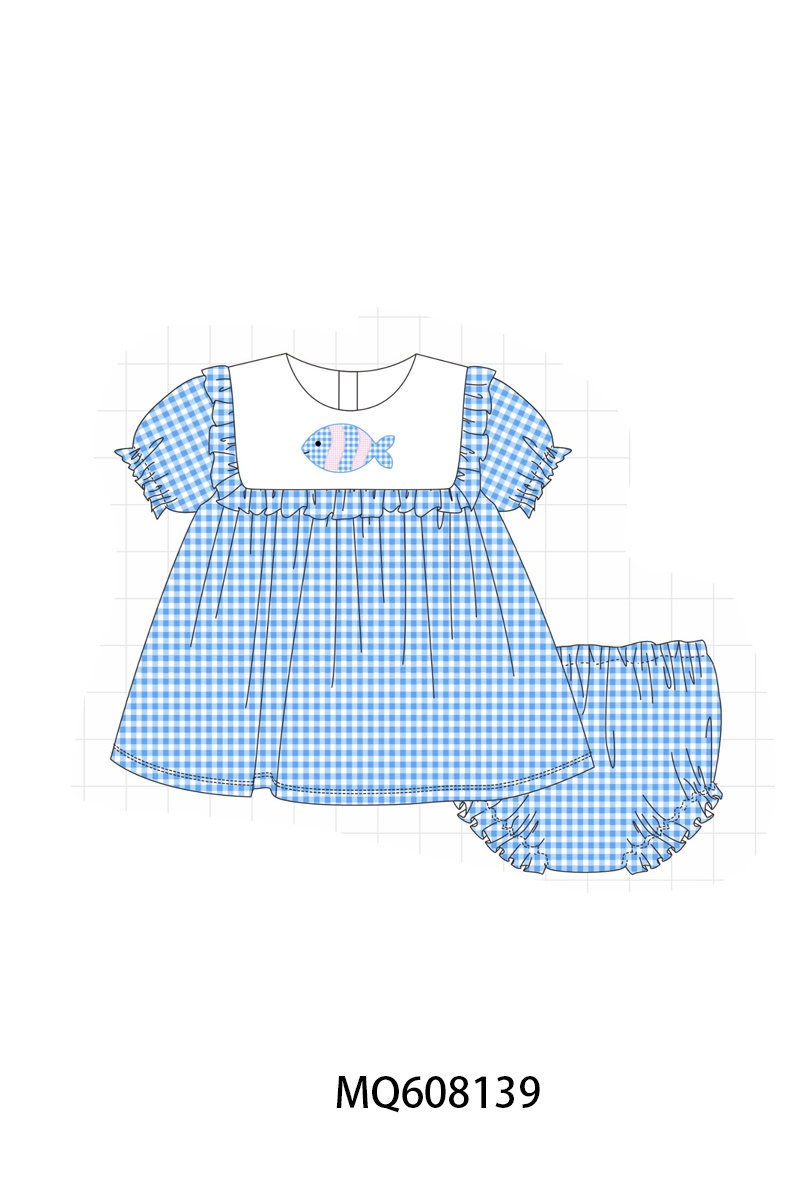 ETA MARCH 2026-po103 Blue gingham fish embroidery ruffle collection