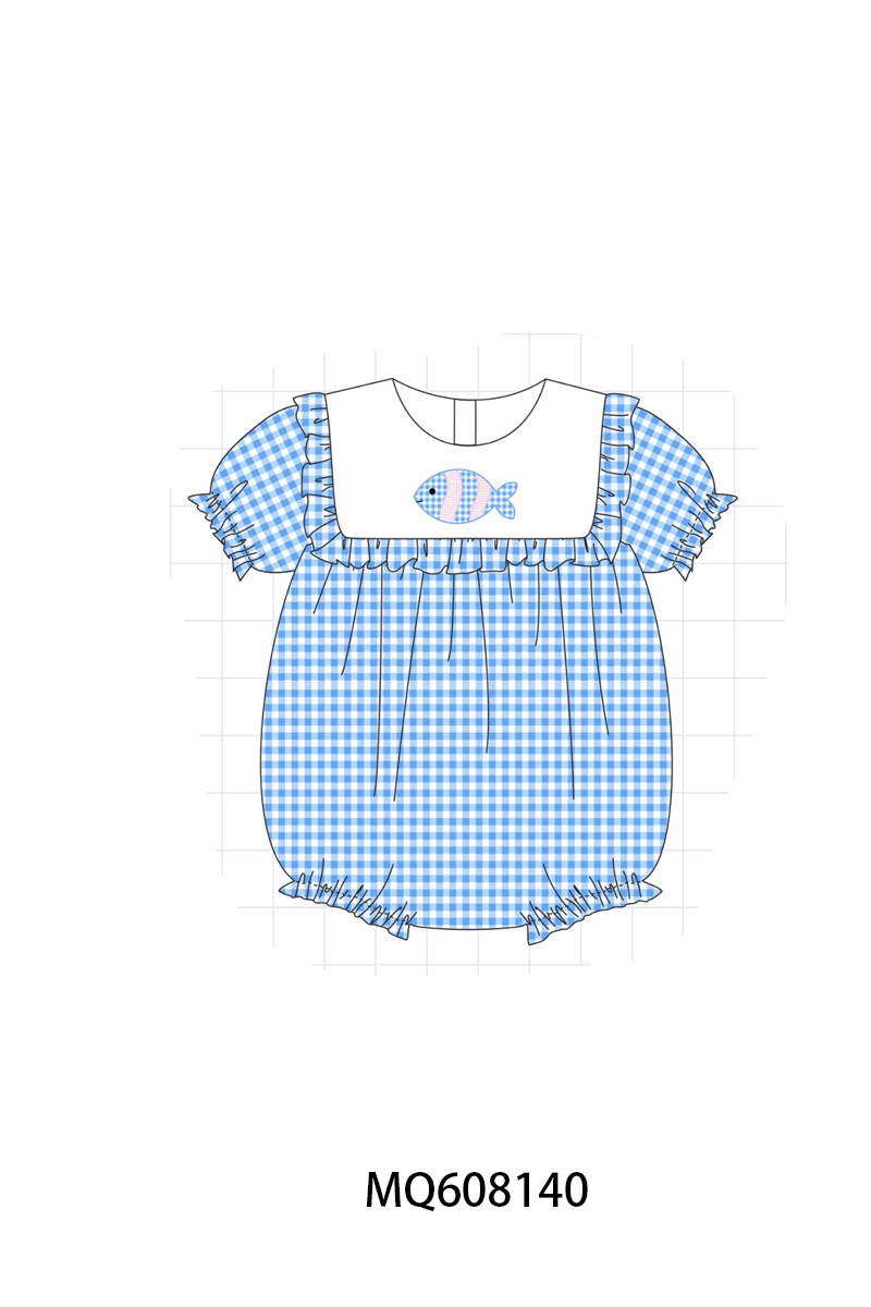 ETA MARCH 2026-po103 Blue gingham fish embroidery ruffle collection