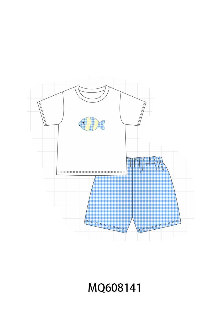 ETA MARCH 2026-po103 Blue gingham fish embroidery ruffle collection
