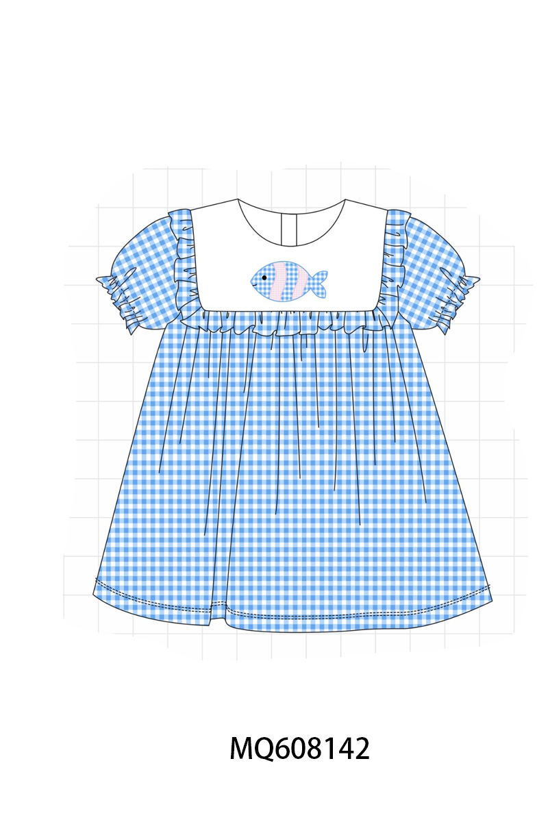 ETA MARCH 2026-po103 Blue gingham fish embroidery ruffle collection