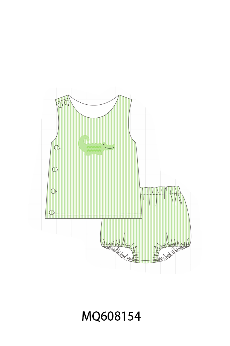 ETA MARCH 2026-po103 Green seersucker crocodile embroidery collection