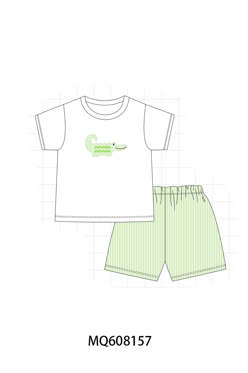 ETA MARCH 2026-po103 Green seersucker crocodile embroidery collection