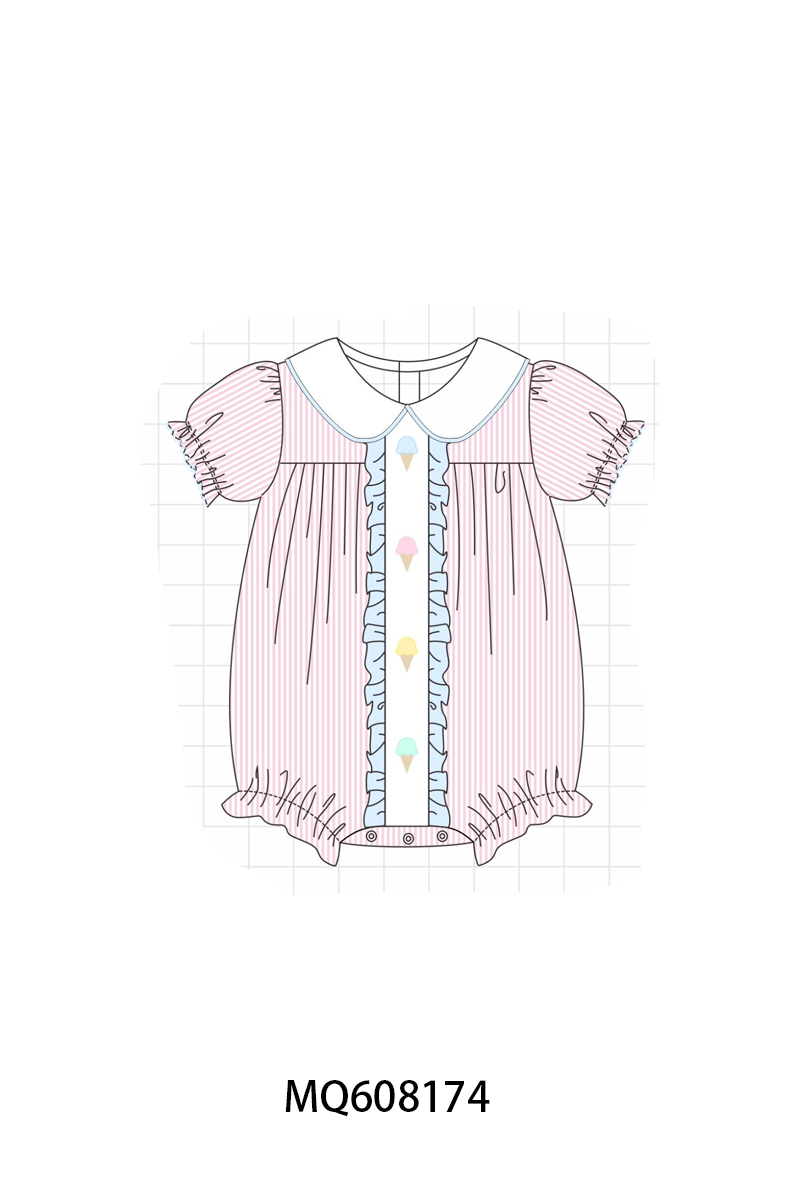 ETA MARCH 2026-po103 Pink&mint seersucker ice cream embroidery collection