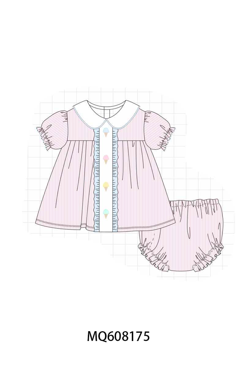 ETA MARCH 2026-po103 Pink&mint seersucker ice cream embroidery collection