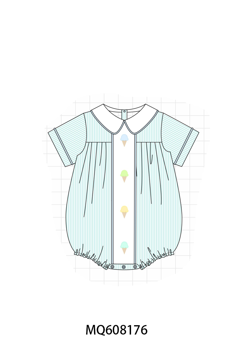 ETA MARCH 2026-po103 Pink&mint seersucker ice cream embroidery collection