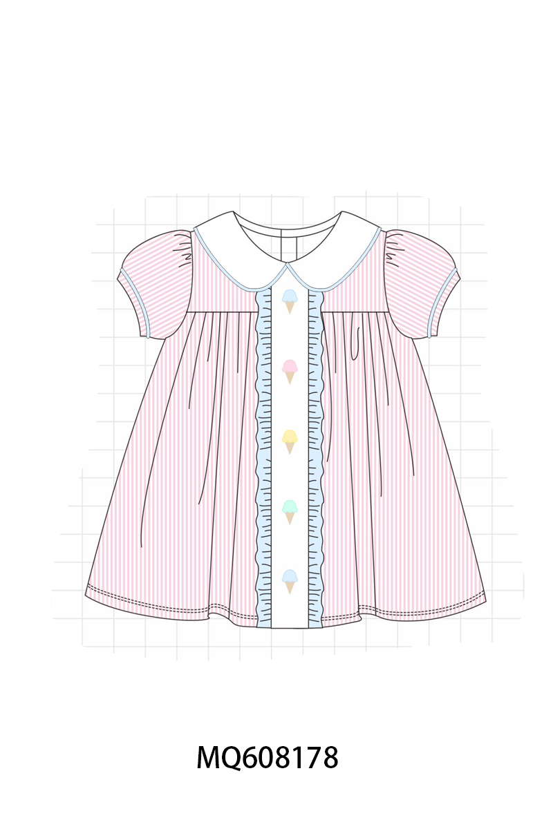 ETA MARCH 2026-po103 Pink&mint seersucker ice cream embroidery collection