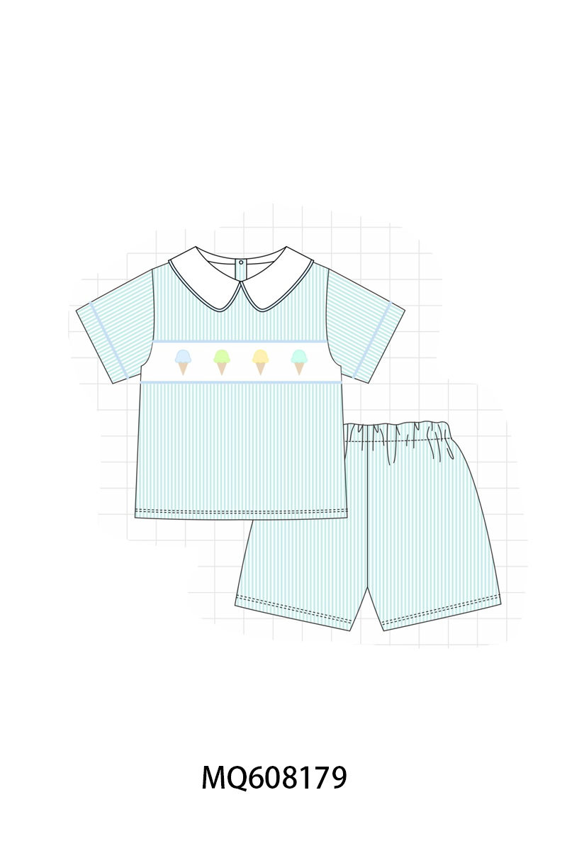 ETA MARCH 2026-po103 Pink&mint seersucker ice cream embroidery collection