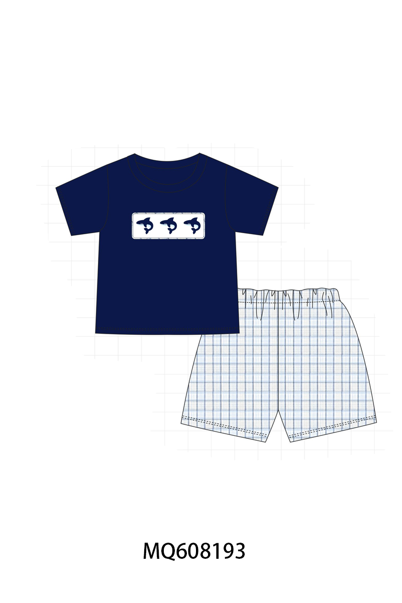 ETA MARCH 2026-po103 Navy shark embroidery plaid collection