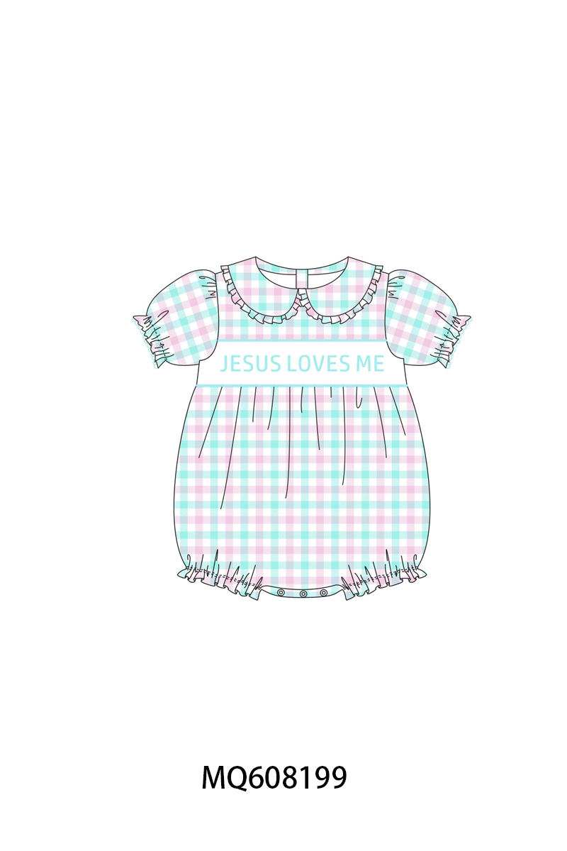 ETA MARCH 2026-po103 Blue jesus loves me embroidery gingham collection
