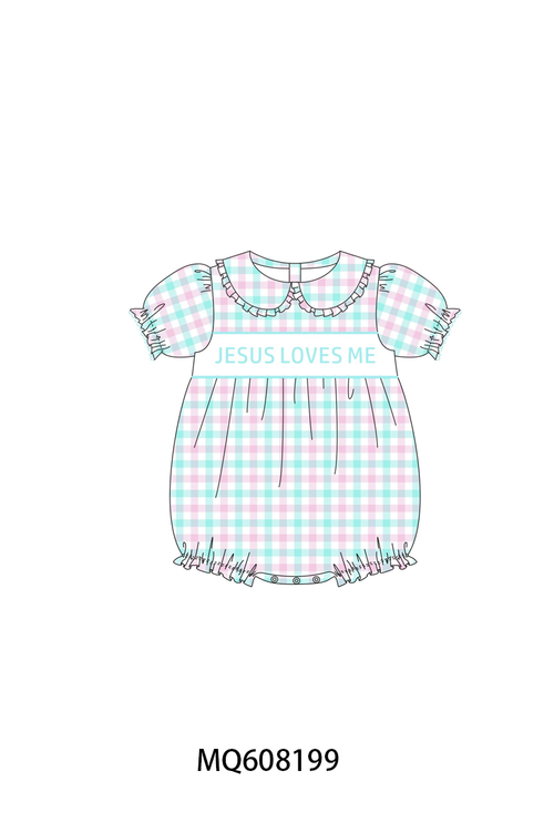 ETA MARCH 2026-po103 Blue jesus loves me embroidery gingham collection