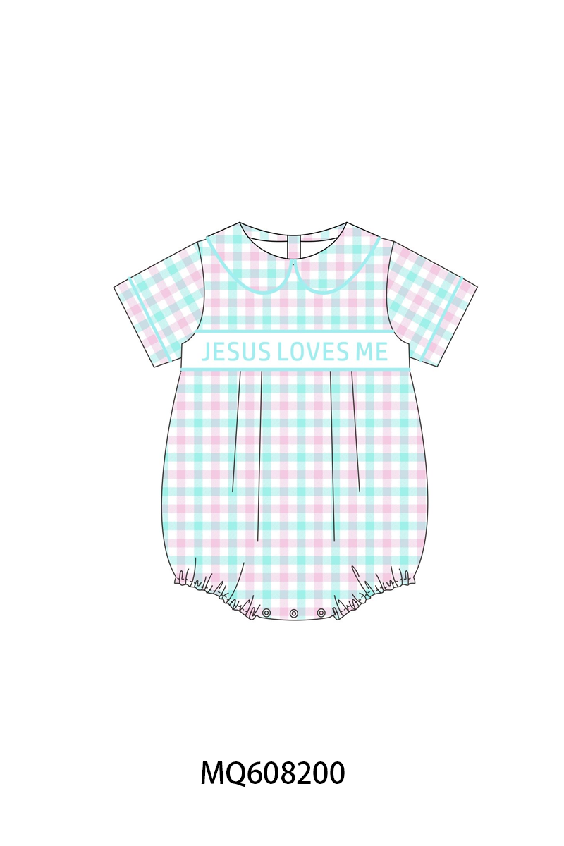 ETA MARCH 2026-po103 Blue jesus loves me embroidery gingham collection