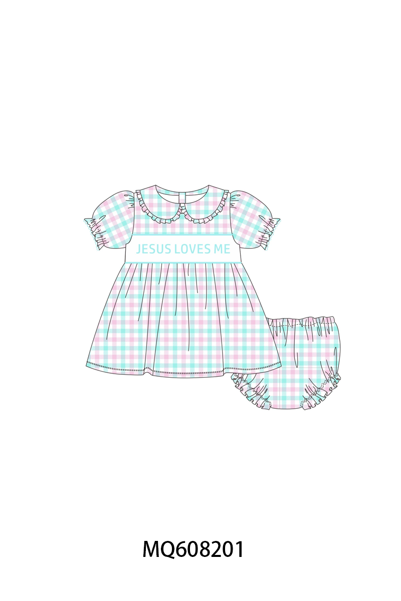 ETA MARCH 2026-po103 Blue jesus loves me embroidery gingham collection