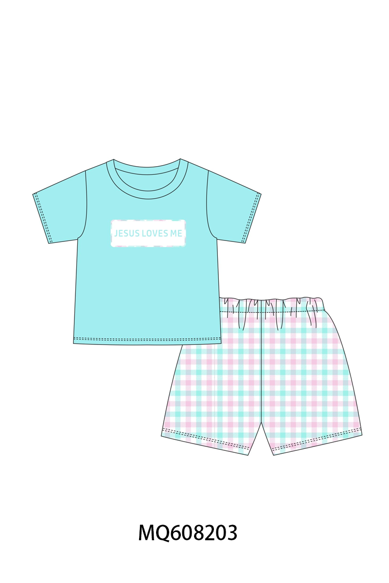 ETA MARCH 2026-po103 Blue jesus loves me embroidery gingham collection