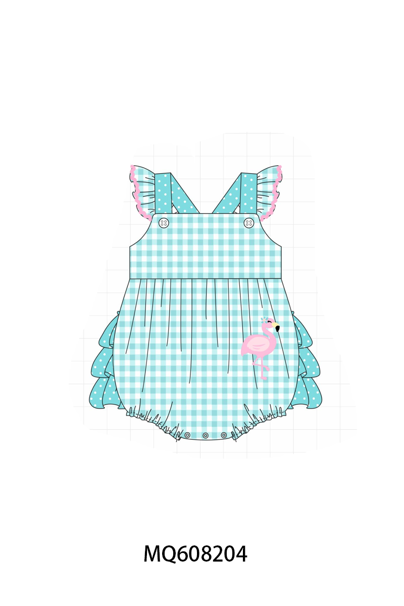ETA MARCH 2026-po103 Teal flamingo embroidery gingham collection