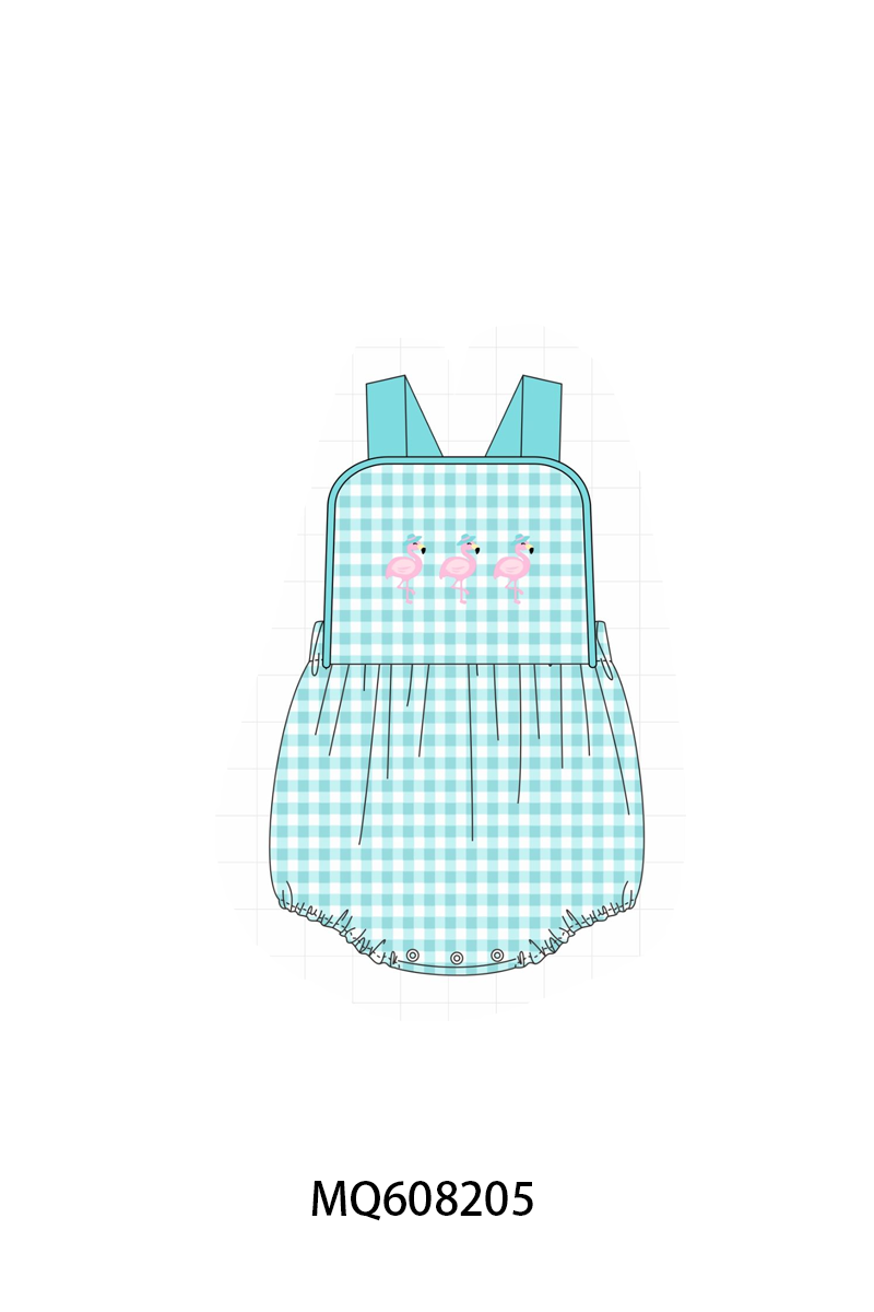 ETA MARCH 2026-po103 Teal flamingo embroidery gingham collection