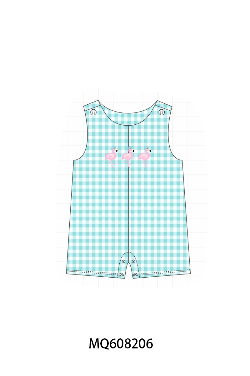 ETA MARCH 2026-po103 Teal flamingo embroidery gingham collection
