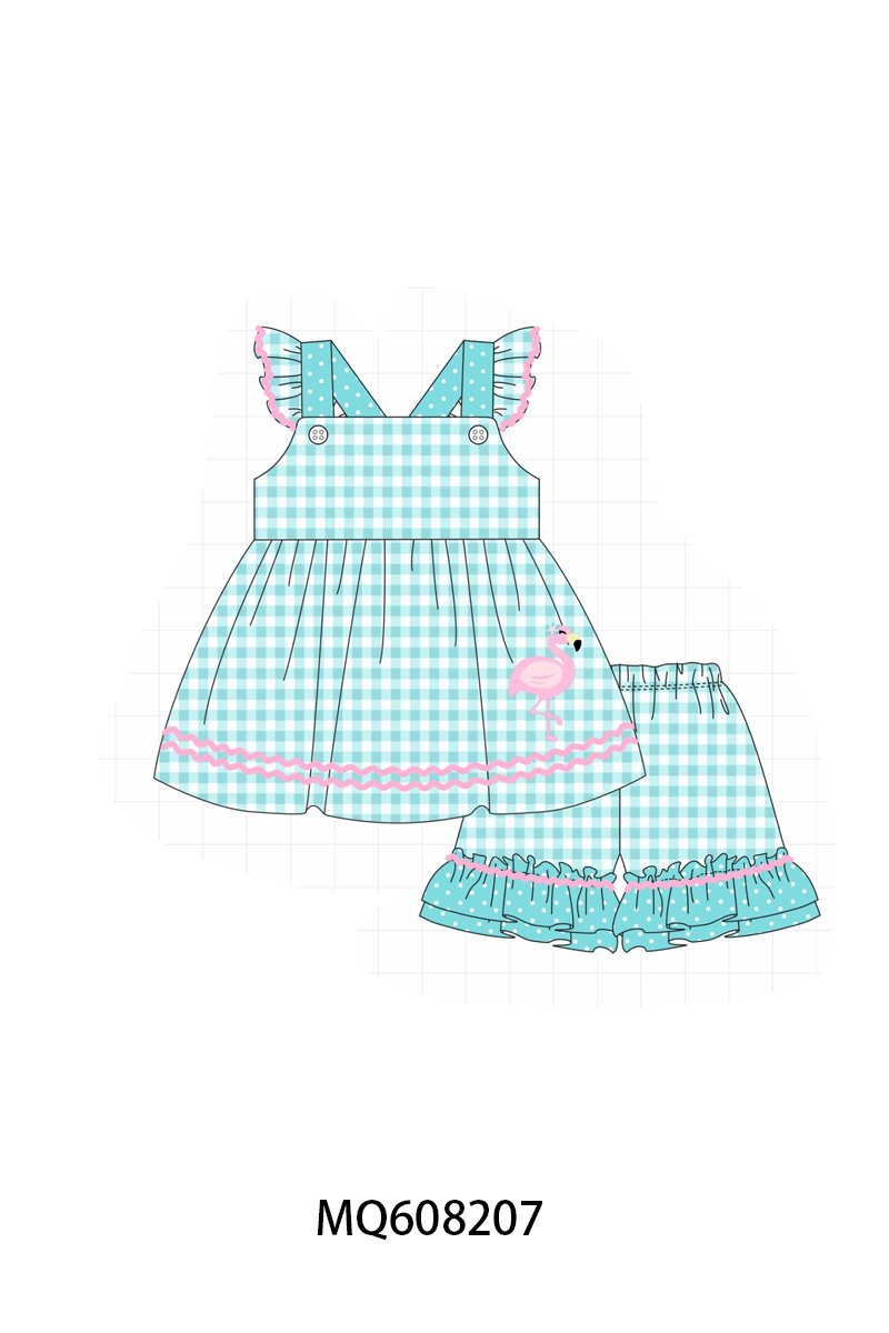 ETA MARCH 2026-po103 Teal flamingo embroidery gingham collection