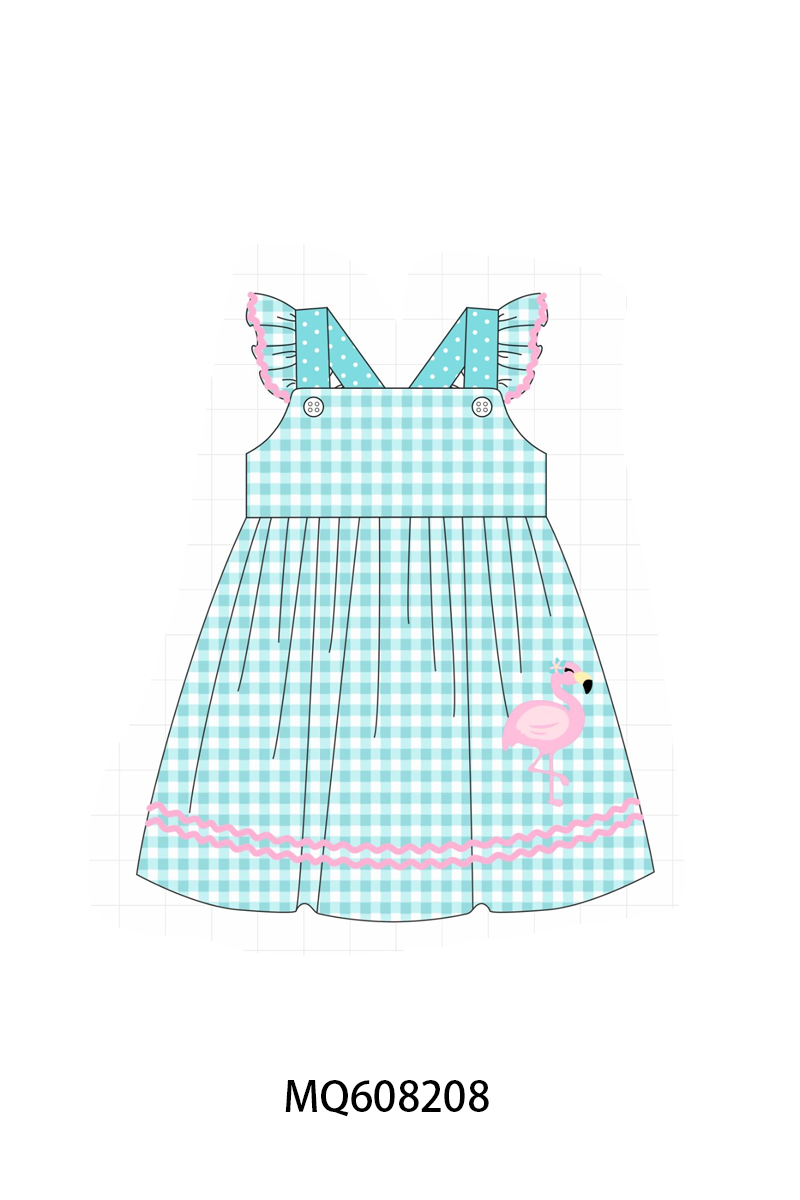 ETA MARCH 2026-po103 Teal flamingo embroidery gingham collection