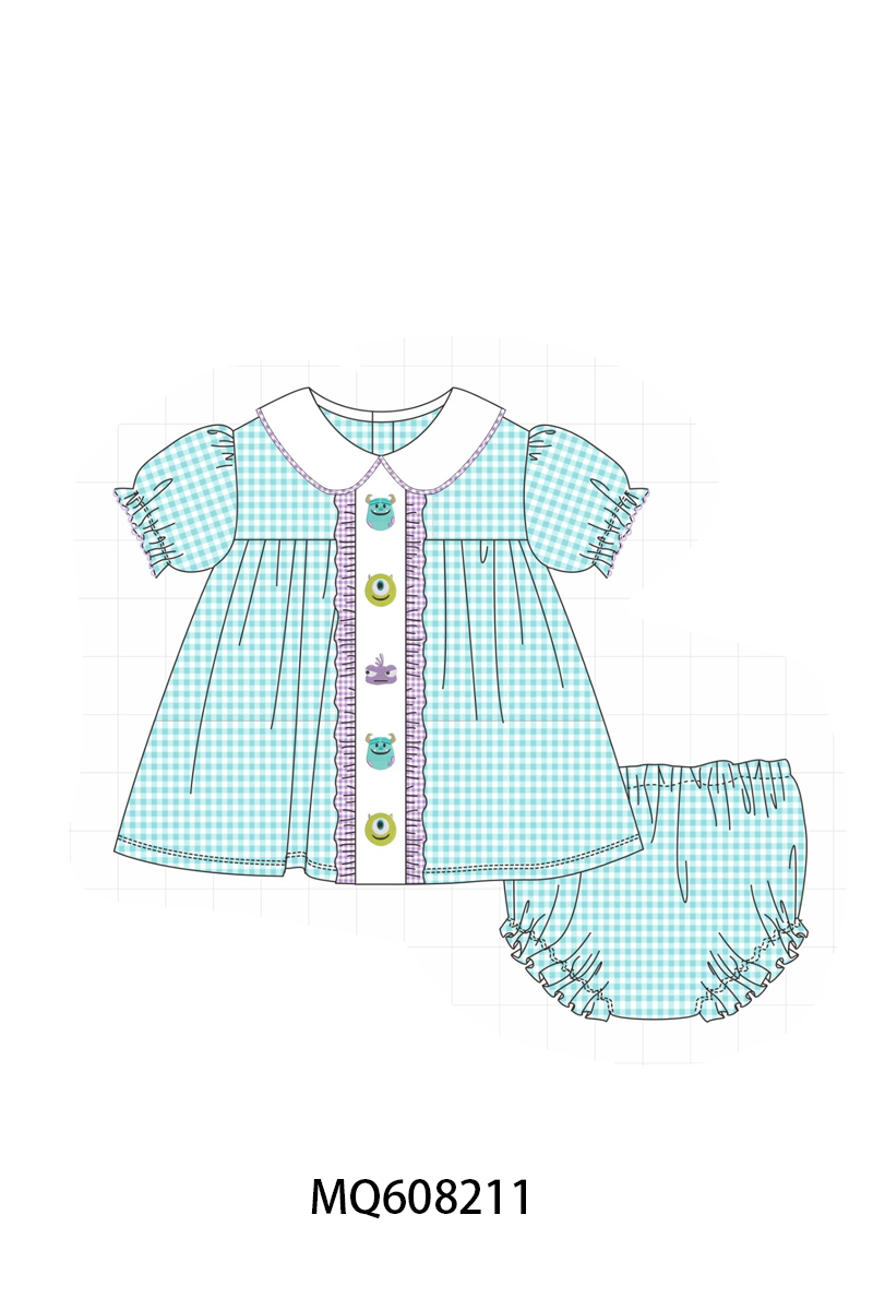 ETA MARCH 2026-po103 Blue gingham monster embroidery collection