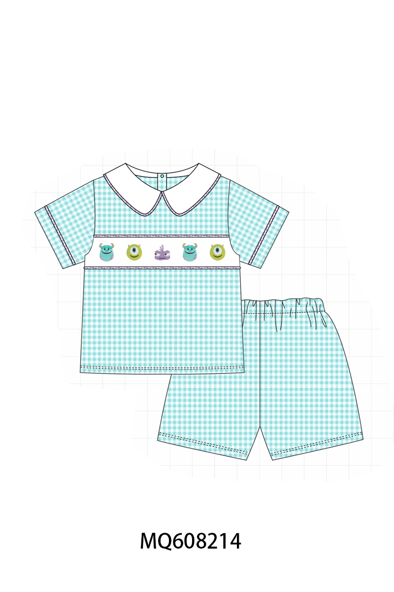 ETA MARCH 2026-po103 Blue gingham monster embroidery collection