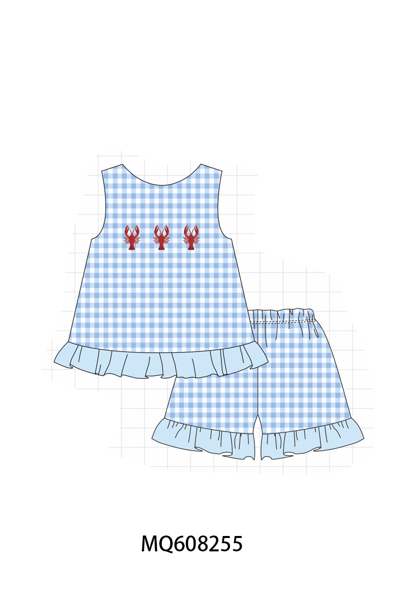 ETA MARCH 2026-po103 Blue lobster embroidery gingham collection