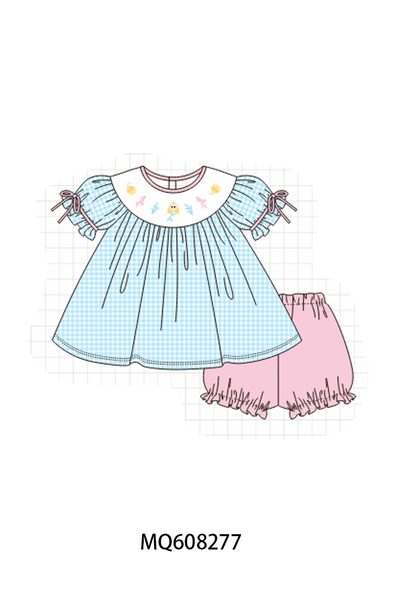 ETA MARCH 2026-po103 Blue fish embroidery gingham collection