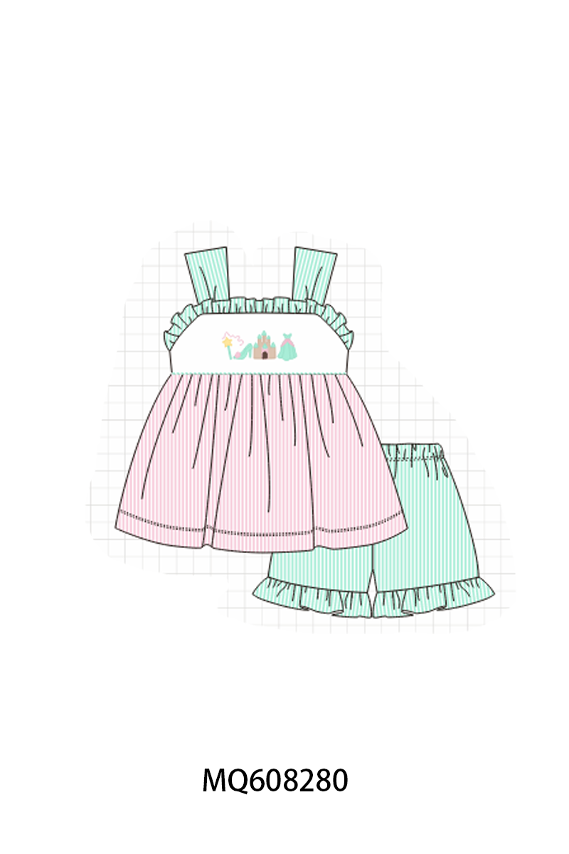 ETA MARCH 2026-po103 Pink castle embroidery seersucker collection