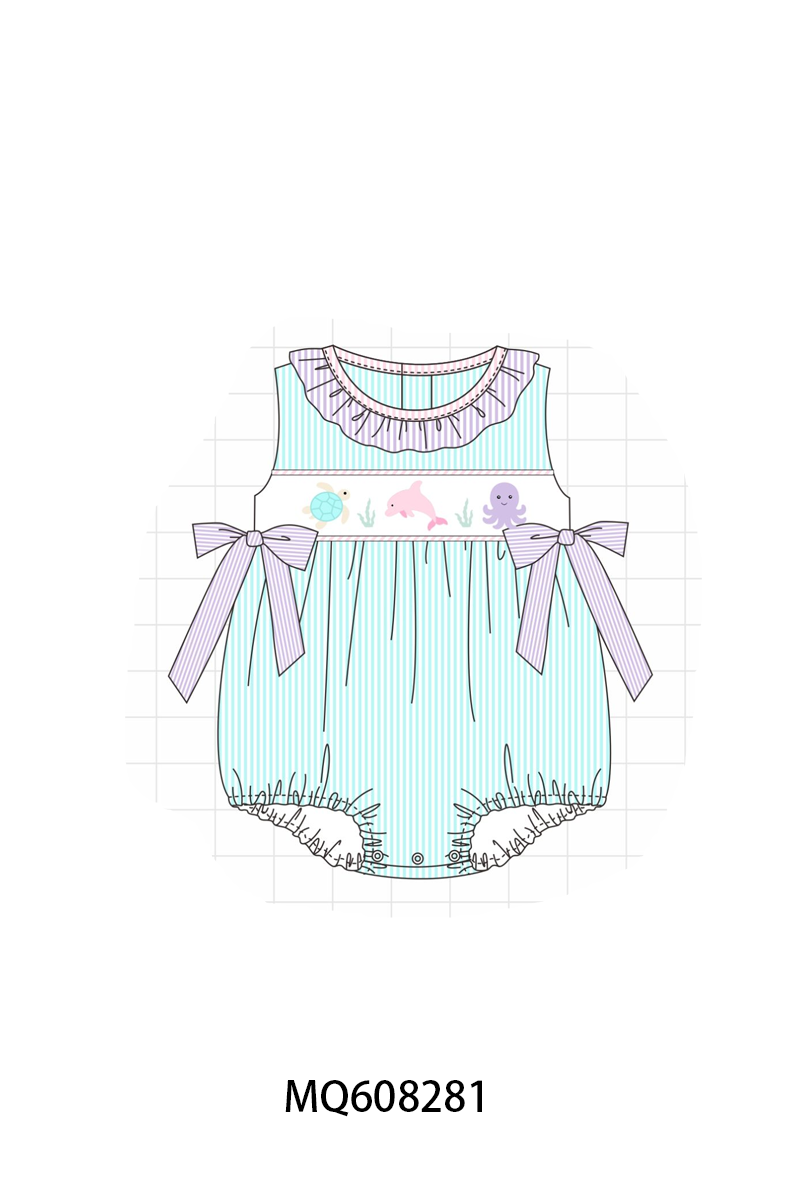 ETA MARCH 2026-po103 Mint marine creatrue embroidery seersucker ruffle collection