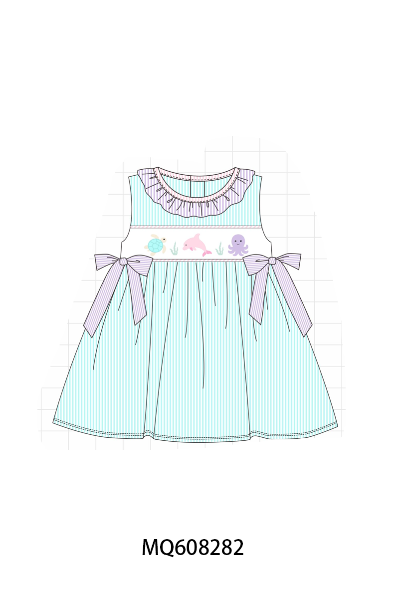 ETA MARCH 2026-po103 Mint marine creatrue embroidery seersucker ruffle collection