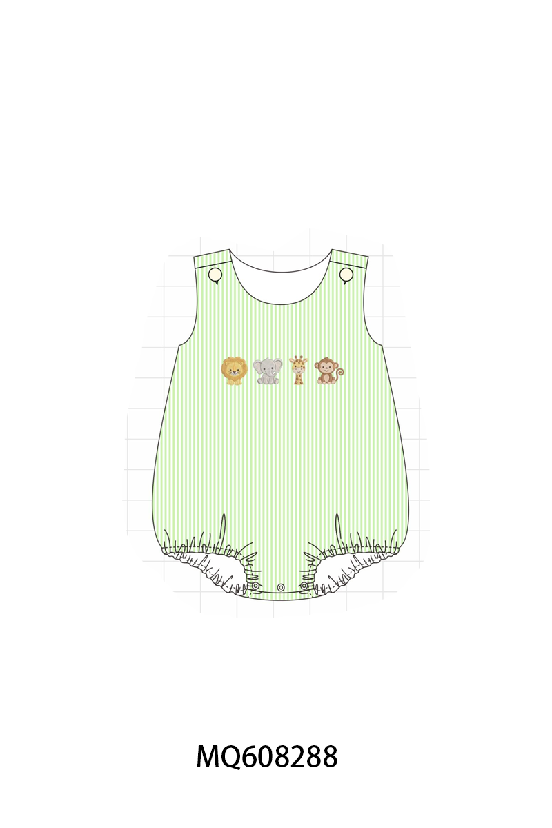 ETA MARCH 2026-po103 Green zoo animal embroidery seersucker collection