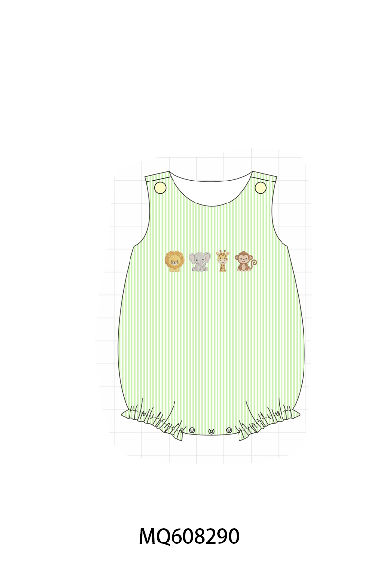 ETA MARCH 2026-po103 Green zoo animal embroidery seersucker collection