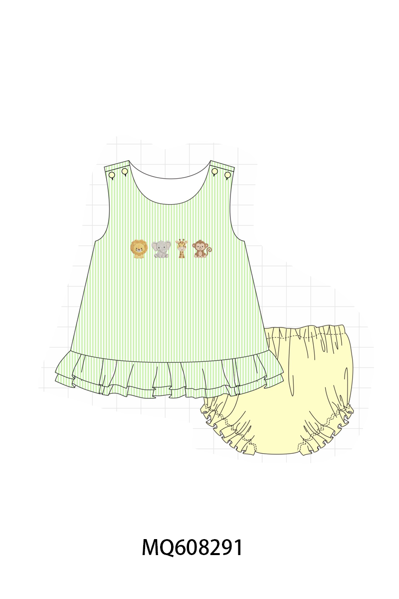 ETA MARCH 2026-po103 Green zoo animal embroidery seersucker collection