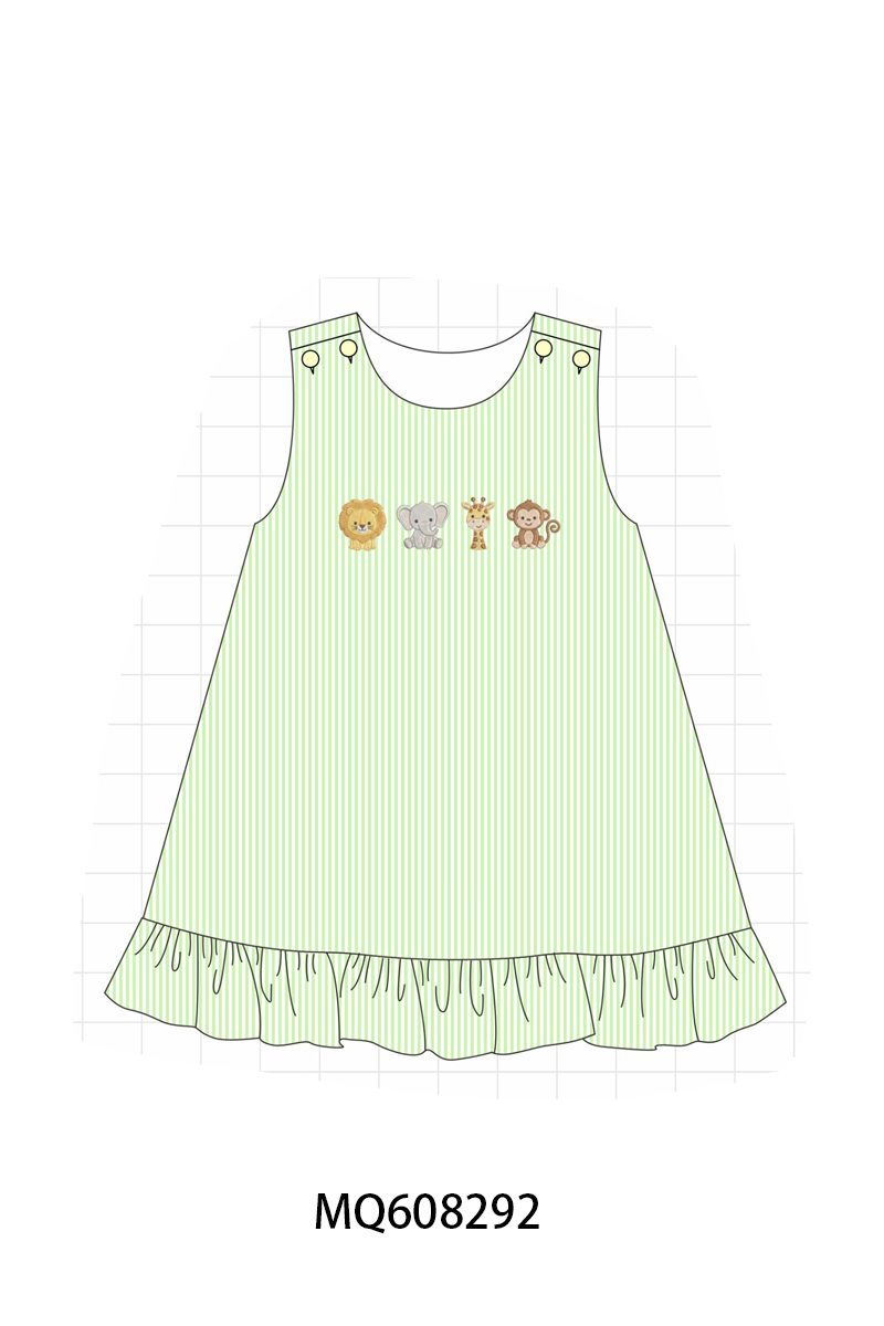 ETA MARCH 2026-po103 Green zoo animal embroidery seersucker collection