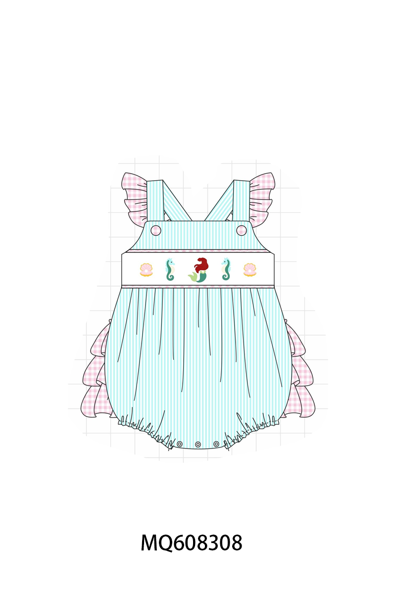 ETA MARCH 2026-po103 Blue seahorse embroidery seersuker ruffle collection