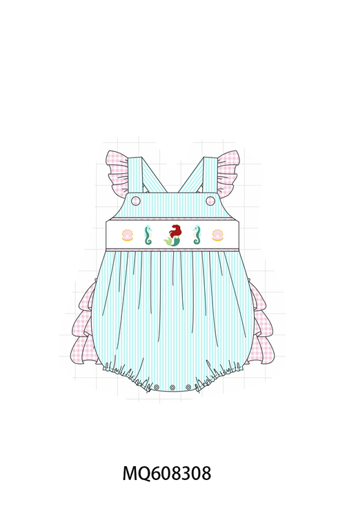 ETA MARCH 2026-po103 Blue seahorse embroidery seersuker ruffle collection