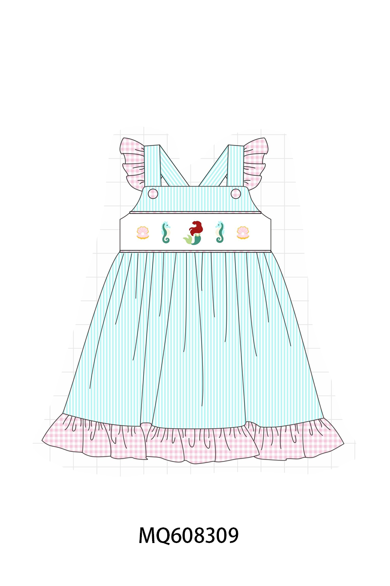 ETA MARCH 2026-po103 Blue seahorse embroidery seersuker ruffle collection
